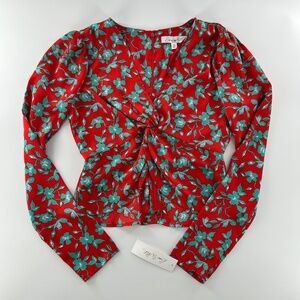 NWT: Love, Whit: Twist Front Satin Top, Red and Teal crop top, XS
